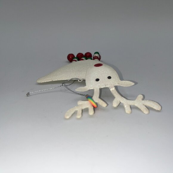 Vintage Pier One Pier 1 Metal Glitter Reindeer Ornament Red Green Dangly Legs - Picture 8 of 15